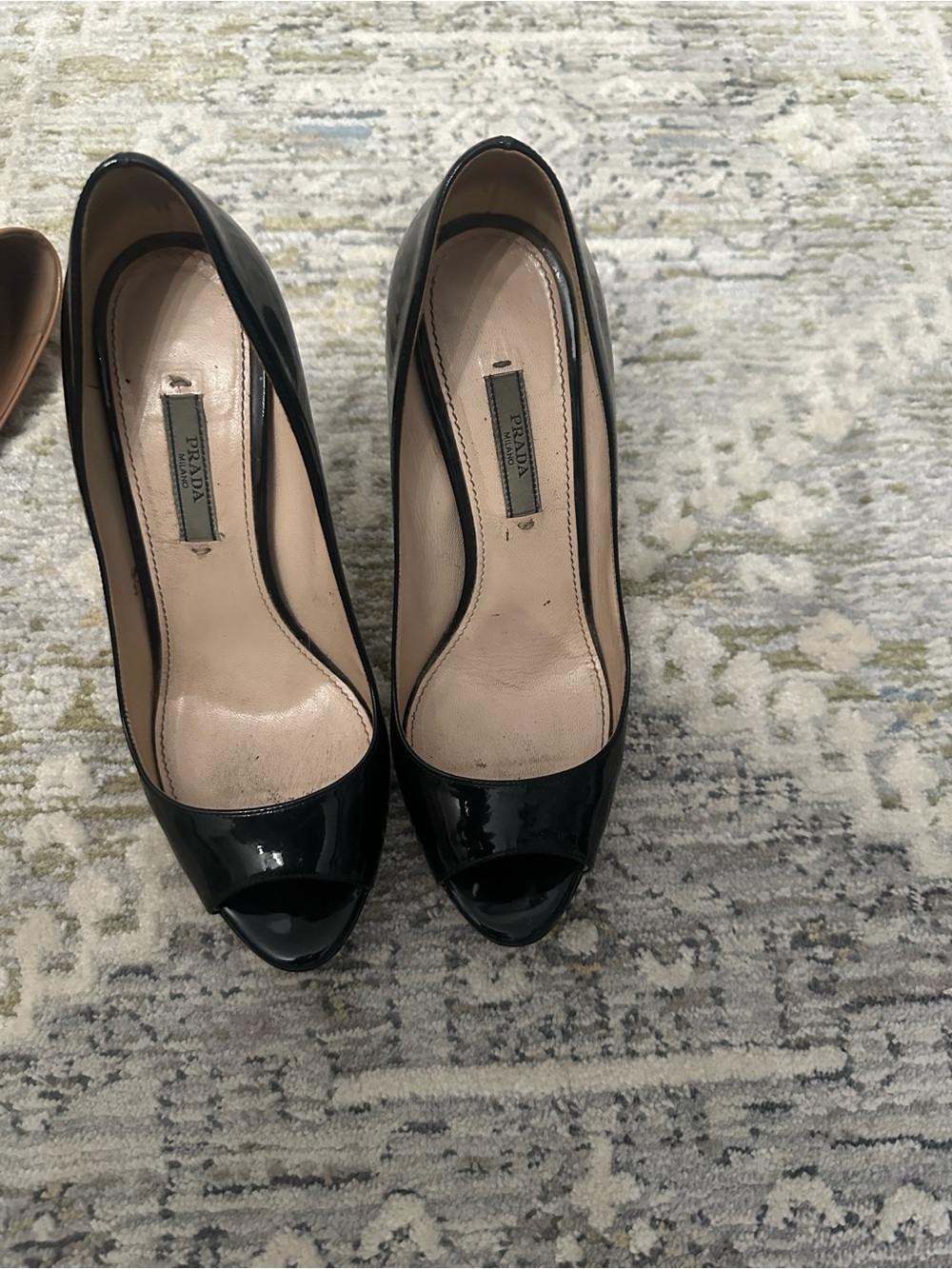 Prada Black Patent Leather Peep-Toe Heels